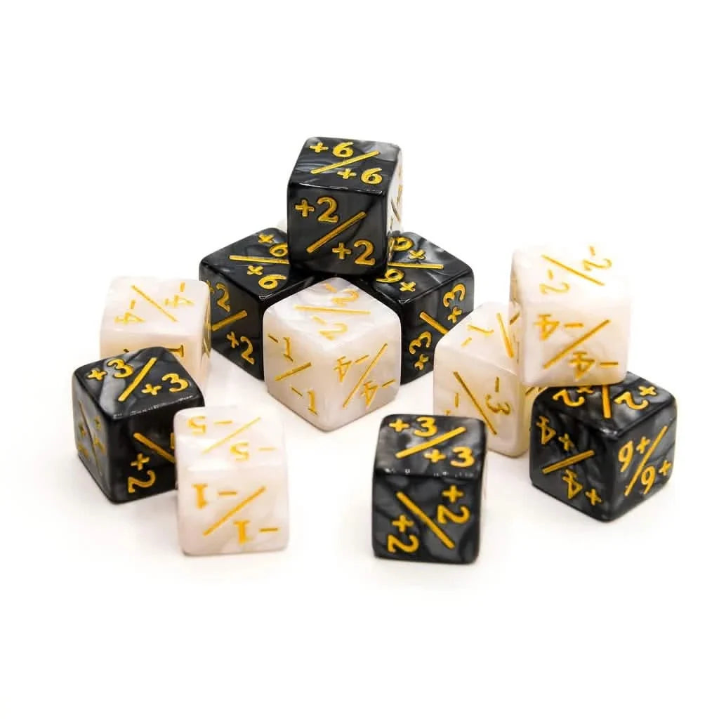 16mm D6 Dice Counters | Black & White | 12 Pack
