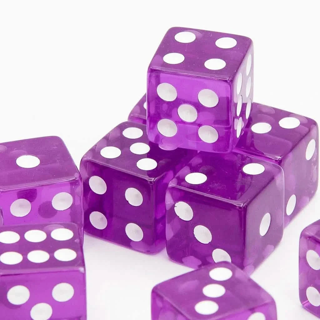 16mm D6 | Transparent Purple | Square Edge | 12 Pack