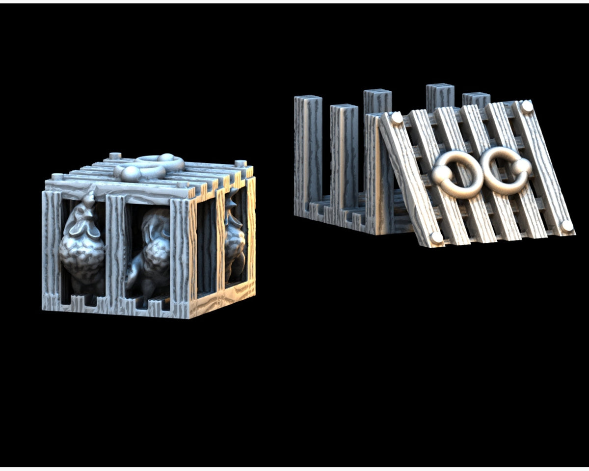 Chicken Cages 4pc - 28mm Terrain for D&D and Wargaming