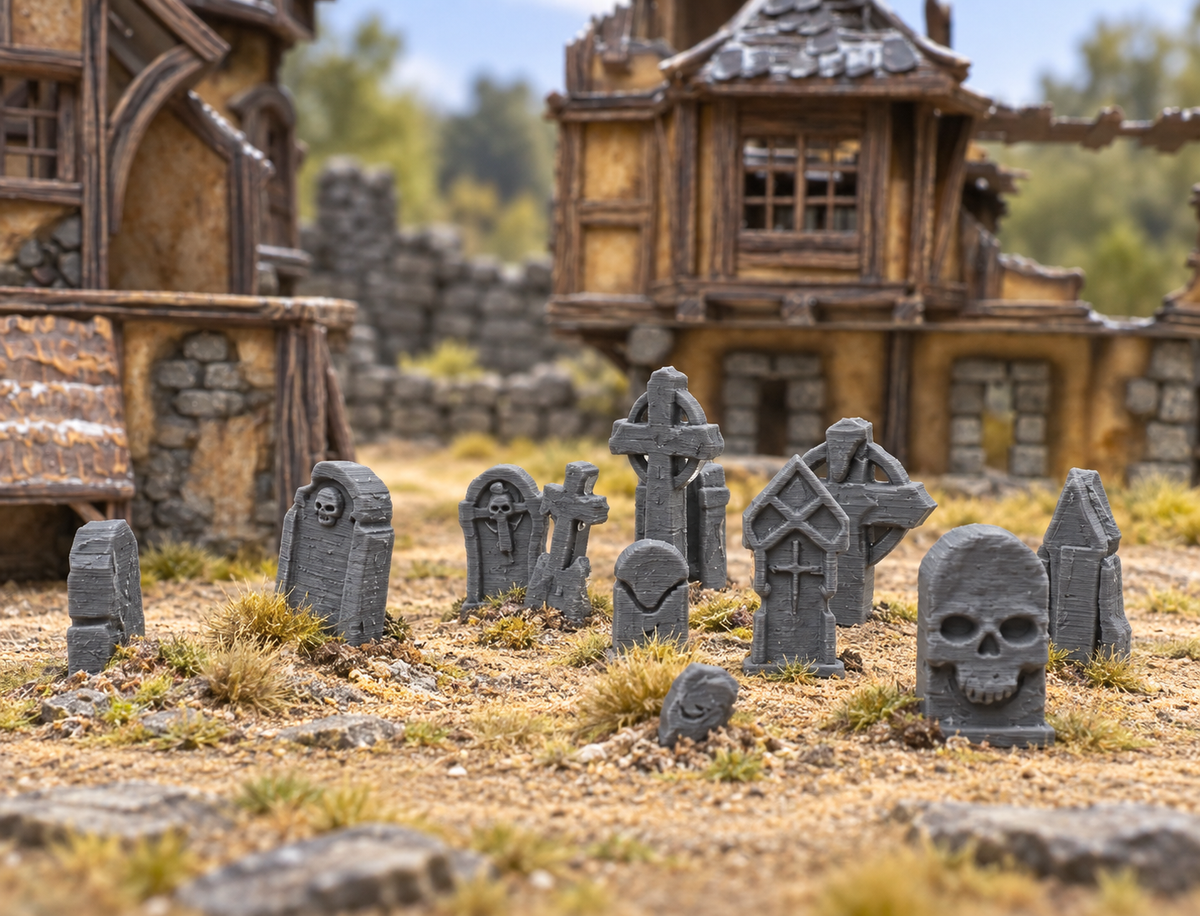 Gravestone Set 28mm DND Scatter Terrain | Tabletop Wargaming Scenery for Frostgrave & RPG | 3D Printed