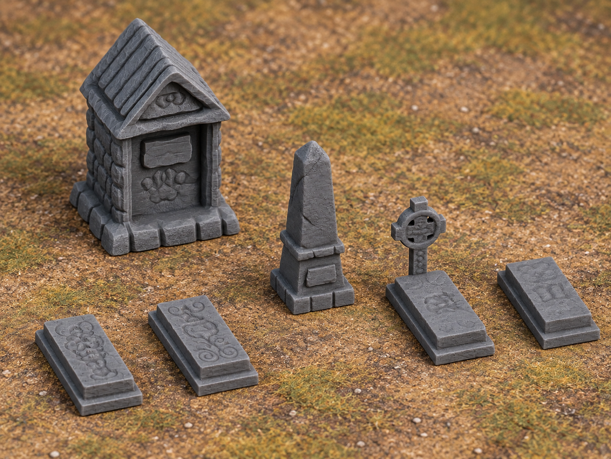 Graveyard Set 28mm DND Scatter Terrain | Tabletop Wargaming Scenery for Frostgrave & RPG | 3D Printed