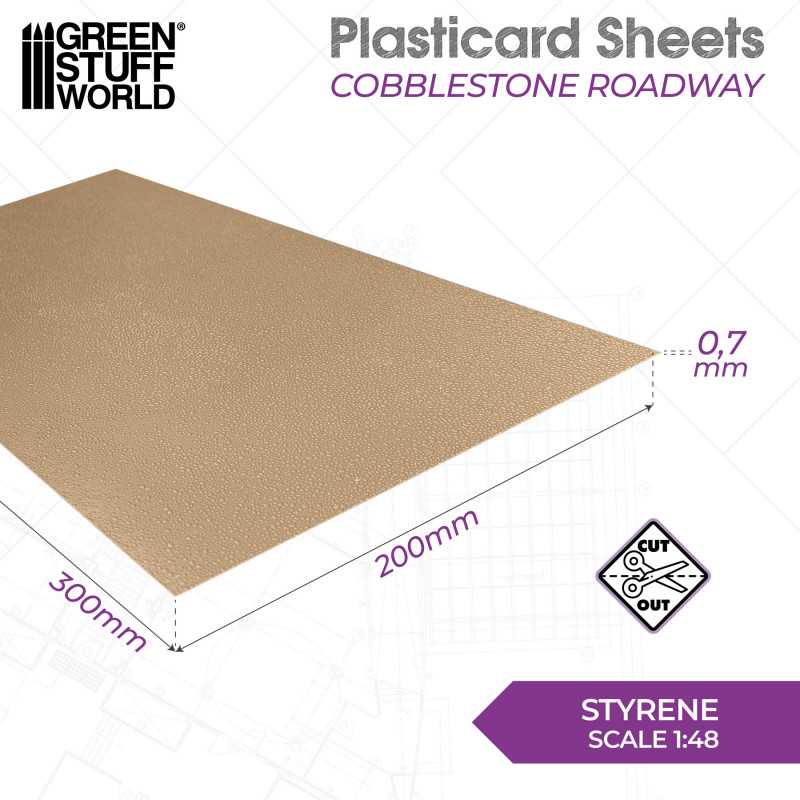 Textured Styrene Plasticard Sheet - Cobblestone Roadway | Green Stuff World