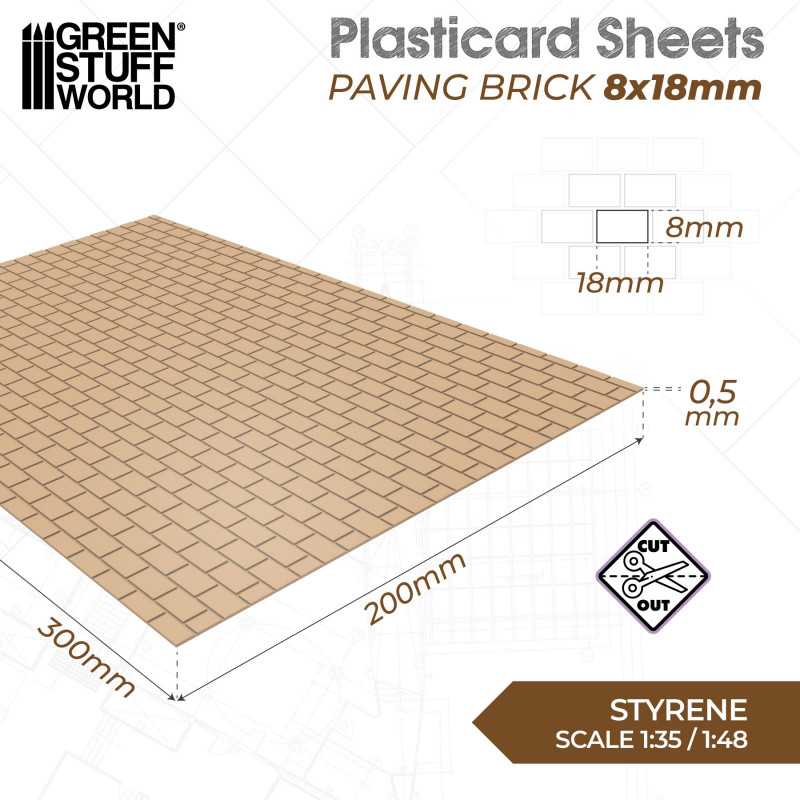 Textured Styrene Plasticard Sheet - Paving Brick (8x18mm) | Green Stuff World