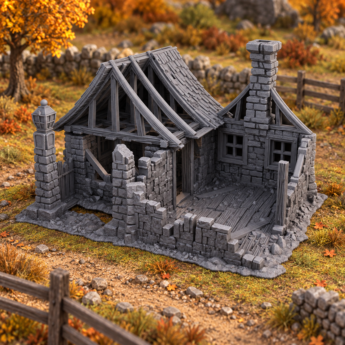 Ruined House 28mm DND Terrain | Tabletop Wargaming Scenery for Frostgrave & RPG | Unpainted 3D Printed