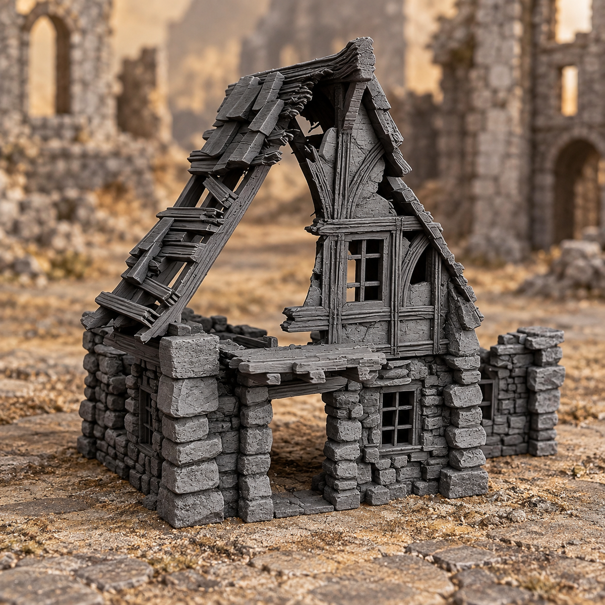Ruined Medieval House 28mm DND Terrain Set C | Wargaming Scenery for Frostgrave & RPG | Unpainted 3D Printed