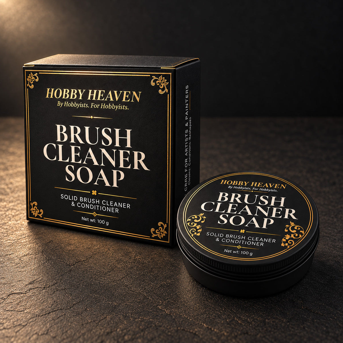 Hobby Heaven Brush Cleaner Soap 100g — Solid Brush Cleaner & Conditioner with Silicone Pad Lid