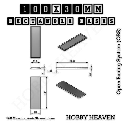 Rectangle Bases Medium Sizes - 75x30mm to 125x40mm and up to 100x90mm Wide - 3D Print Tabletop Games
