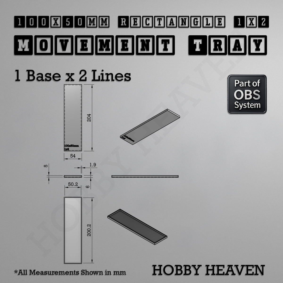 Rectangle Movement Trays | Cavalry & Monsters | 50×25-100×60mm | OBS System