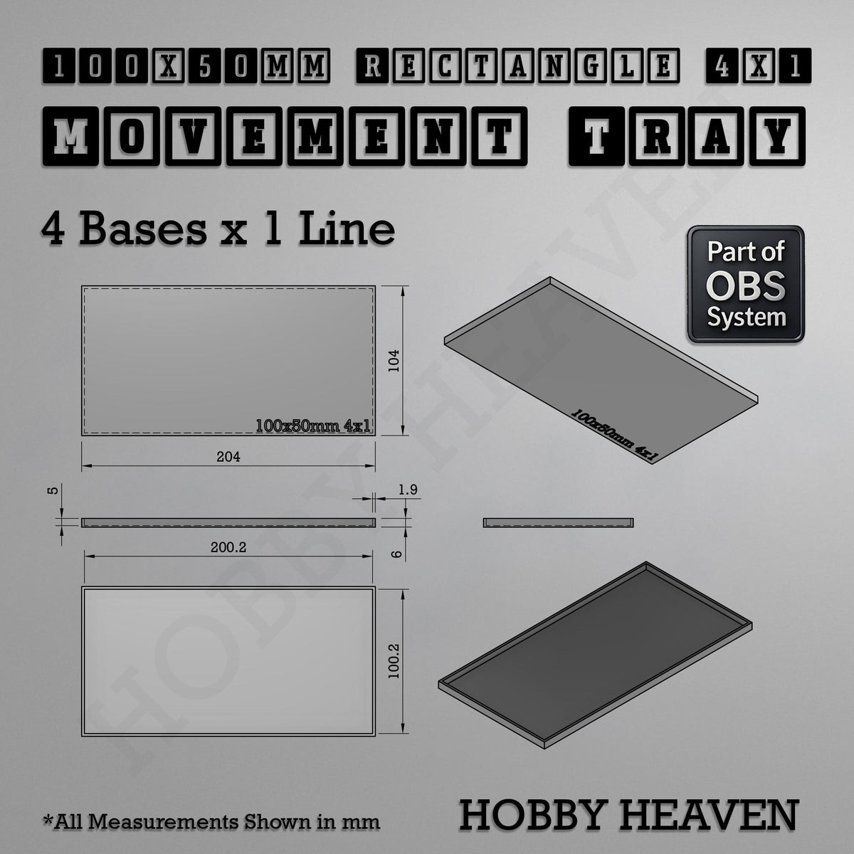 Rectangle Movement Trays | Cavalry & Monsters | 50×25-100×60mm | OBS System