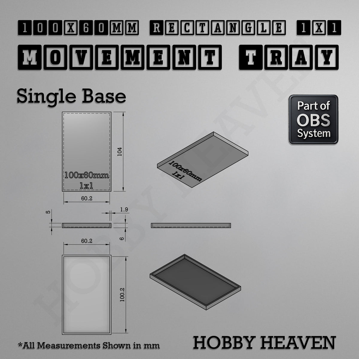Rectangle Movement Trays | Cavalry & Monsters | 50×25-100×60mm | OBS System