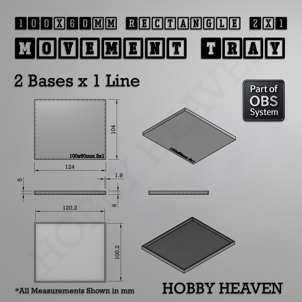 Rectangle Movement Trays | Cavalry & Monsters | 50×25-100×60mm | OBS System