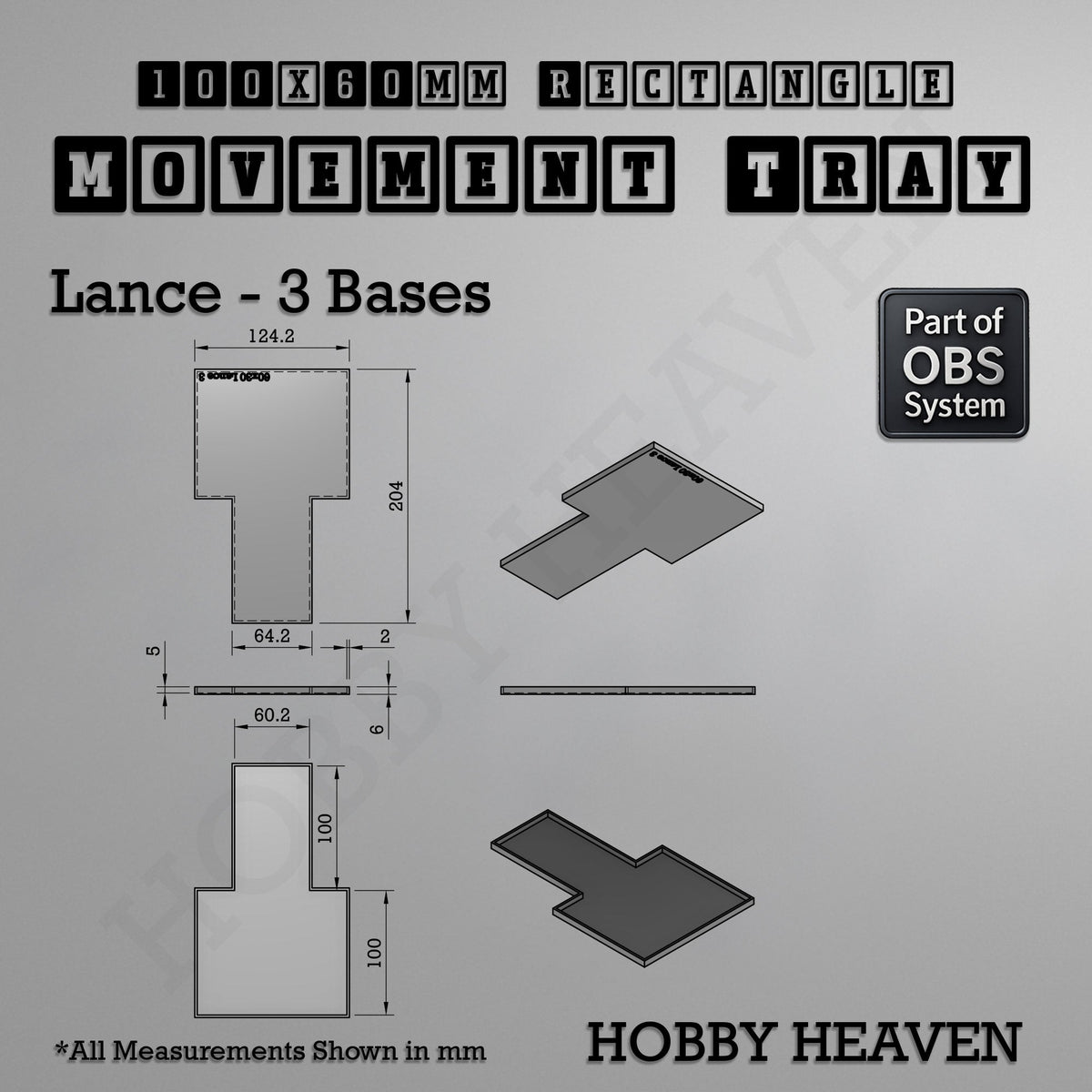 Rectangle Movement Trays | Cavalry & Monsters | 50×25-100×60mm | OBS System