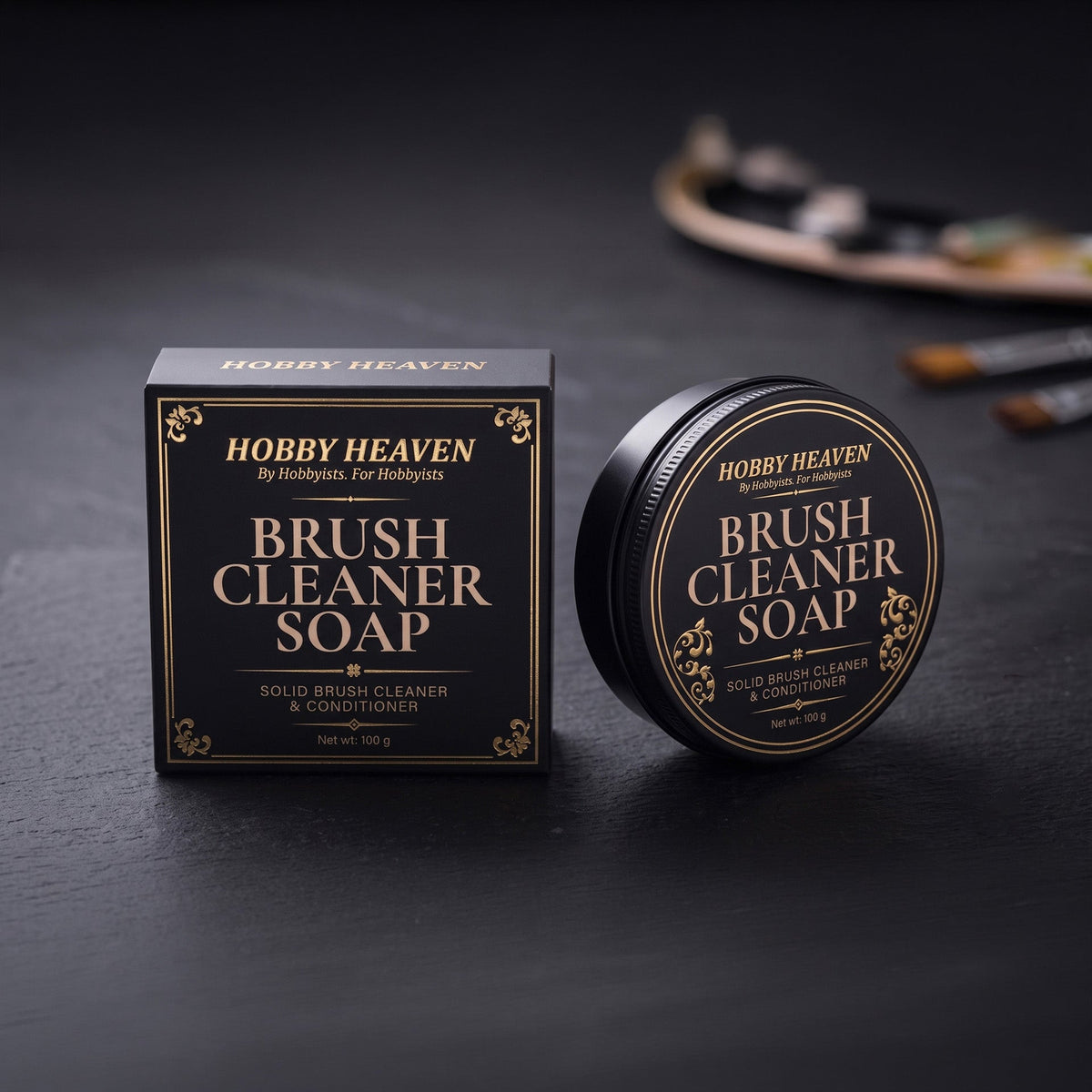Hobby Heaven Brush Cleaner Soap 100g — Solid Brush Cleaner & Conditioner with Silicone Pad Lid