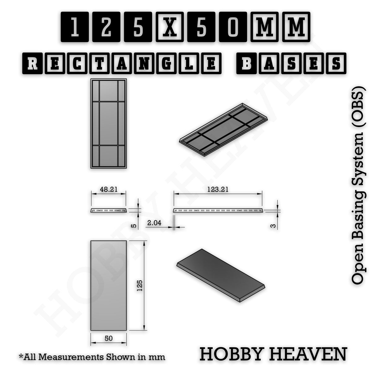 Rectangle Bases Range Sizes - 125x50mm to 200x175mm Large Sizes 3d Print Full Range Tabletop Games