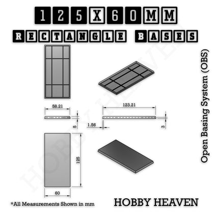 Rectangle Bases Range Sizes - 125x50mm to 200x175mm Large Sizes 3d Print Full Range Tabletop Games
