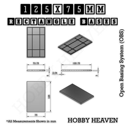 Rectangle Bases Range Sizes - 125x50mm to 200x175mm Large Sizes 3d Print Full Range Tabletop Games
