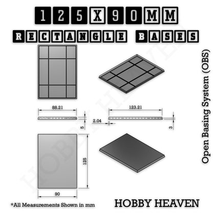 Rectangle Bases Range Sizes - 125x50mm to 200x175mm Large Sizes 3d Print Full Range Tabletop Games