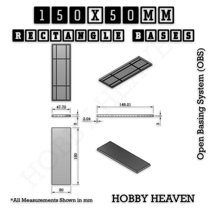 Rectangle Bases Range Sizes - 125x50mm to 200x175mm Large Sizes 3d Print Full Range Tabletop Games