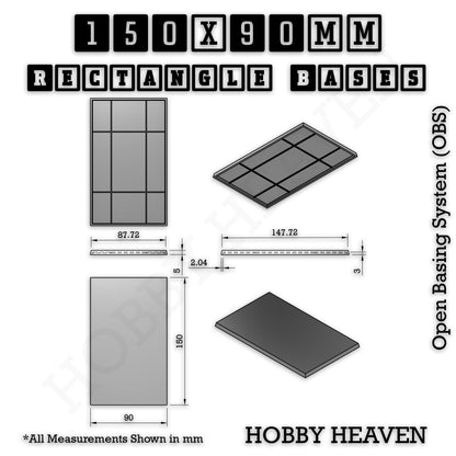 Rectangle Bases Range Sizes - 125x50mm to 200x175mm Large Sizes 3d Print Full Range Tabletop Games