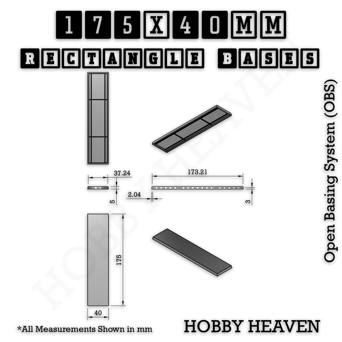 Rectangle Bases Range Sizes - 125x50mm to 200x175mm Large Sizes 3d Print Full Range Tabletop Games