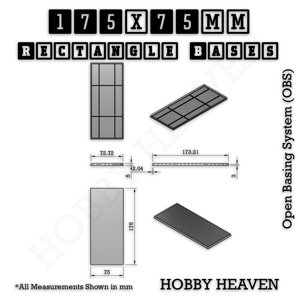 Rectangle Bases Range Sizes - 125x50mm to 200x175mm Large Sizes 3d Print Full Range Tabletop Games