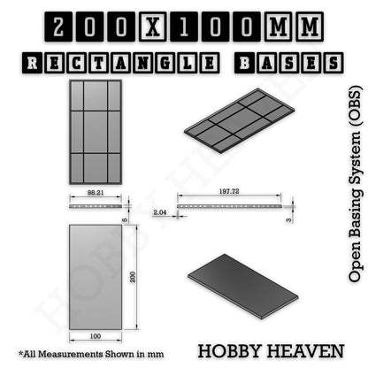 Rectangle Bases Range Sizes - 125x50mm to 200x175mm Large Sizes 3d Print Full Range Tabletop Games