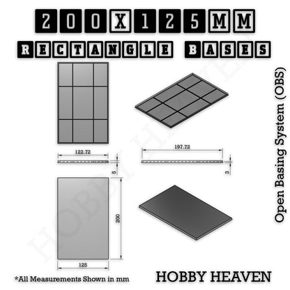Rectangle Bases Range Sizes - 125x50mm to 200x175mm Large Sizes 3d Print Full Range Tabletop Games