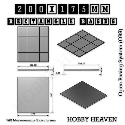 Rectangle Bases Range Sizes - 125x50mm to 200x175mm Large Sizes 3d Print Full Range Tabletop Games