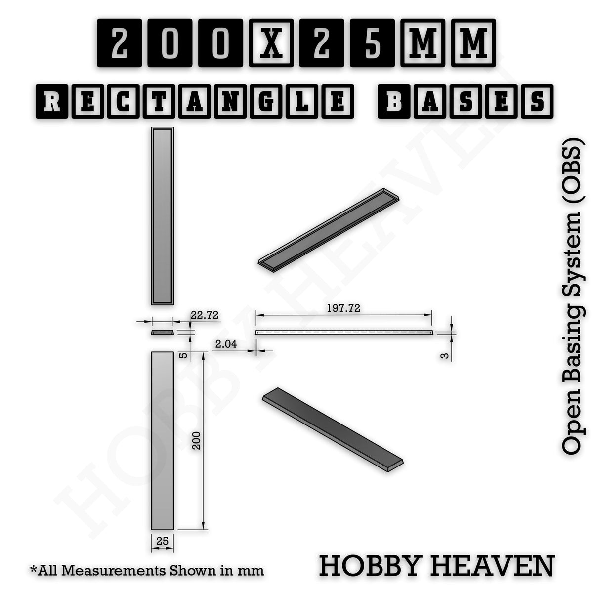 Rectangle Bases Range Sizes - 125x50mm to 200x175mm Large Sizes 3d Print Full Range Tabletop Games