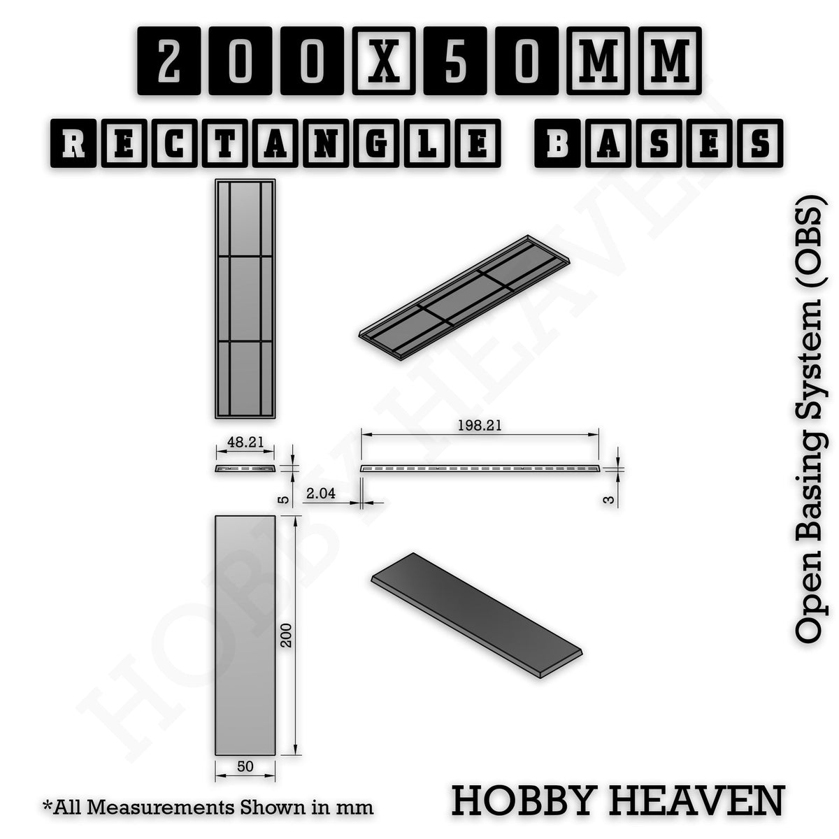 Rectangle Bases Range Sizes - 125x50mm to 200x175mm Large Sizes 3d Print Full Range Tabletop Games