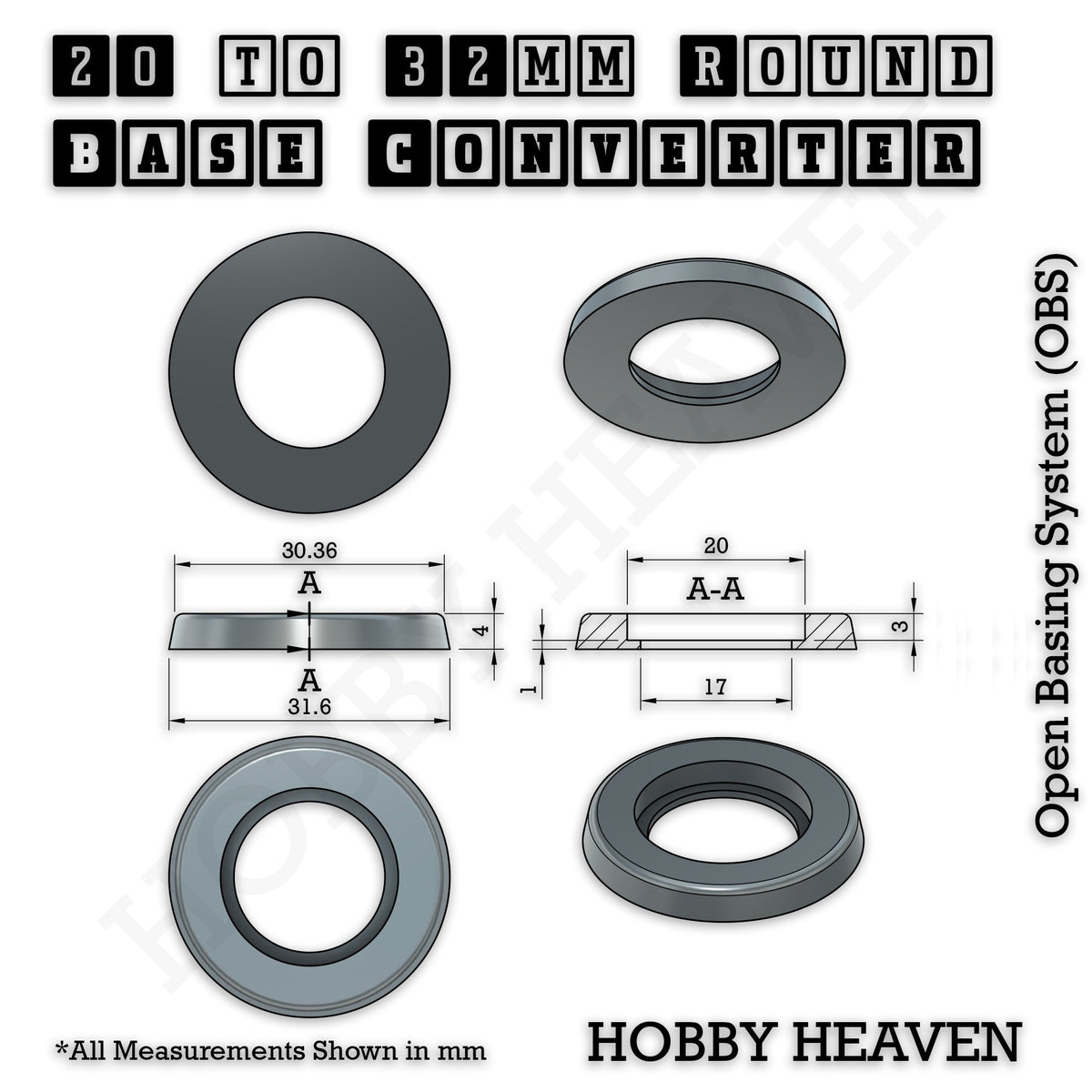 Round to Round Base Converters 3D Print Full Range