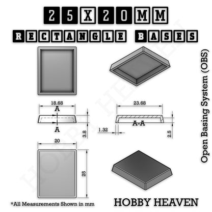 Rectangle Bases Small Sizes - 20x15mm to 75x25mm and up to 60x50mm Wide - 3D Print Tabletop Games