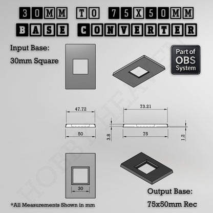 Square to Rectangle Bases Size Converters 3d Print Full Range