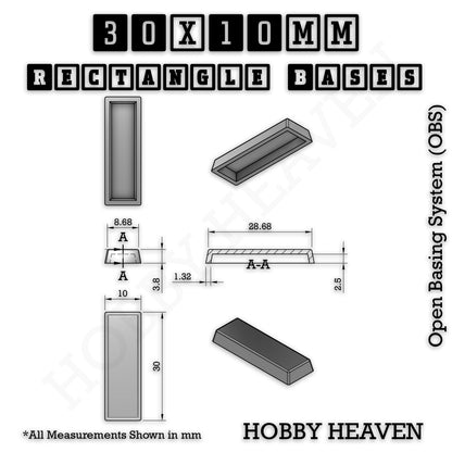 Rectangle Bases Small Sizes - 20x15mm to 75x25mm and up to 60x50mm Wide - 3D Print Tabletop Games