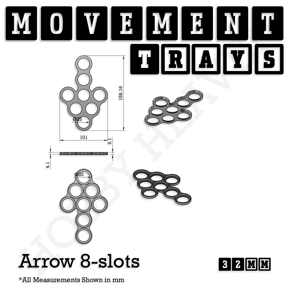 32mm Movement Trays for Tabletop Games | Compatible with Popular Miniatures | Full Range
