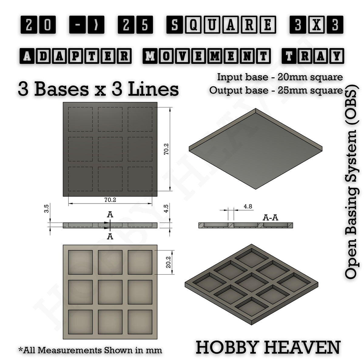 Square and Rectangle Movement Tray Adapters for Tabletop Games