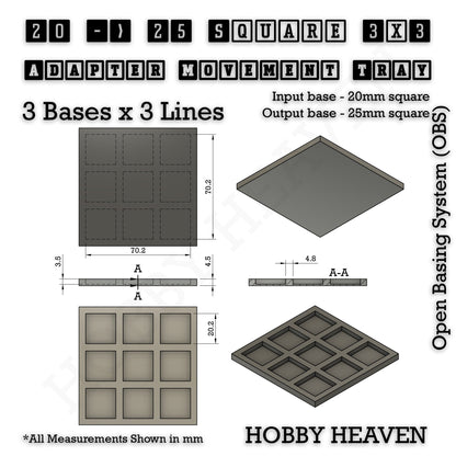 Square and Rectangle Movement Tray Adapters for Tabletop Games