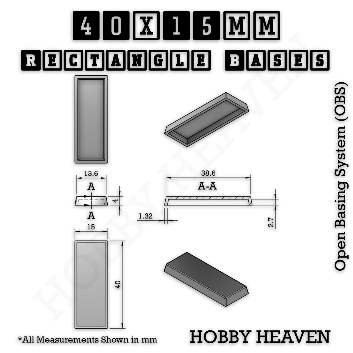 Rectangle Bases Small Sizes - 20x15mm to 75x25mm and up to 60x50mm Wide - 3D Print Tabletop Games