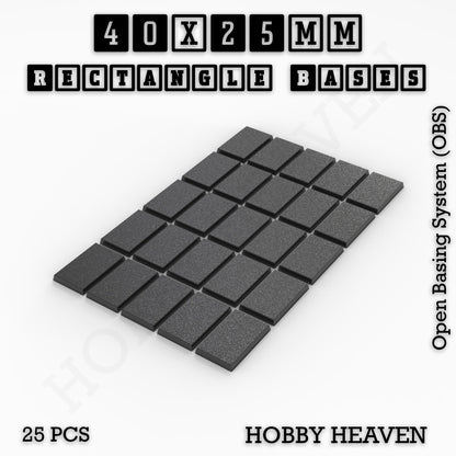 Rectangle Bases Small Sizes - 20x15mm to 75x25mm and up to 60x50mm Wide - 3D Print Tabletop Games