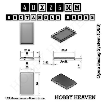 Rectangle Bases Medium Sizes - 75x30mm to 125x40mm and up to 100x90mm Wide - 3D Print Tabletop Games