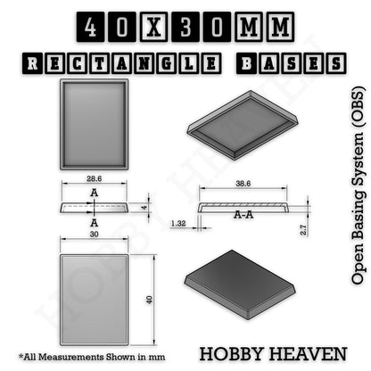 Rectangle Bases Small Sizes - 20x15mm to 75x25mm and up to 60x50mm Wide - 3D Print Tabletop Games