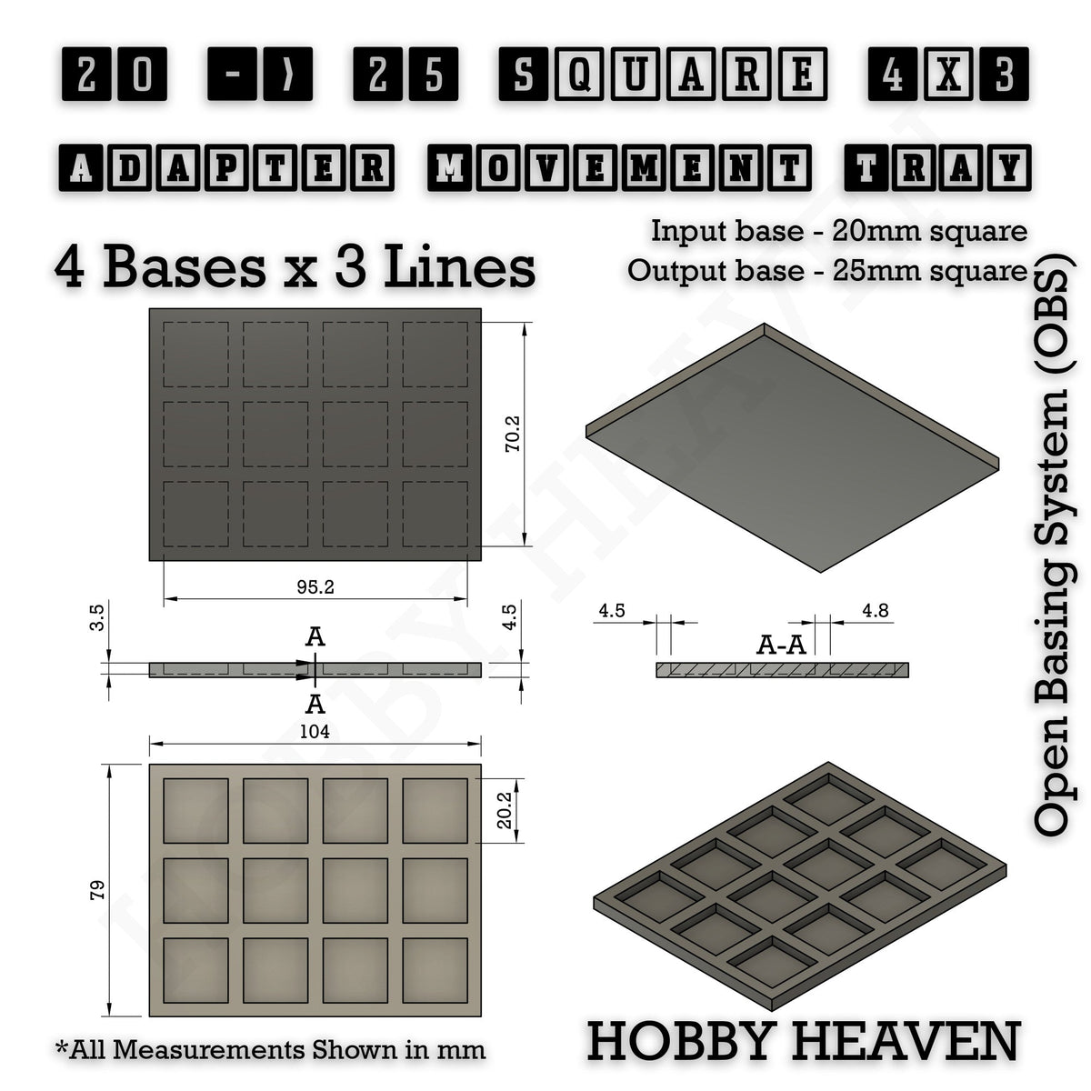 Square and Rectangle Movement Tray Adapters for Tabletop Games