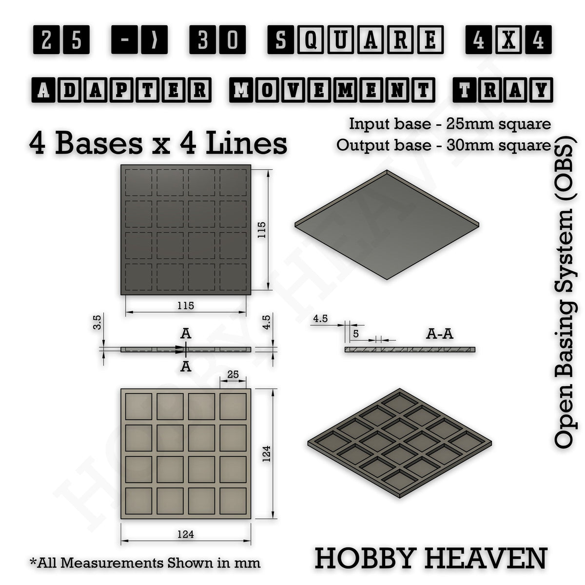 Square and Rectangle Movement Tray Adapters for Tabletop Games