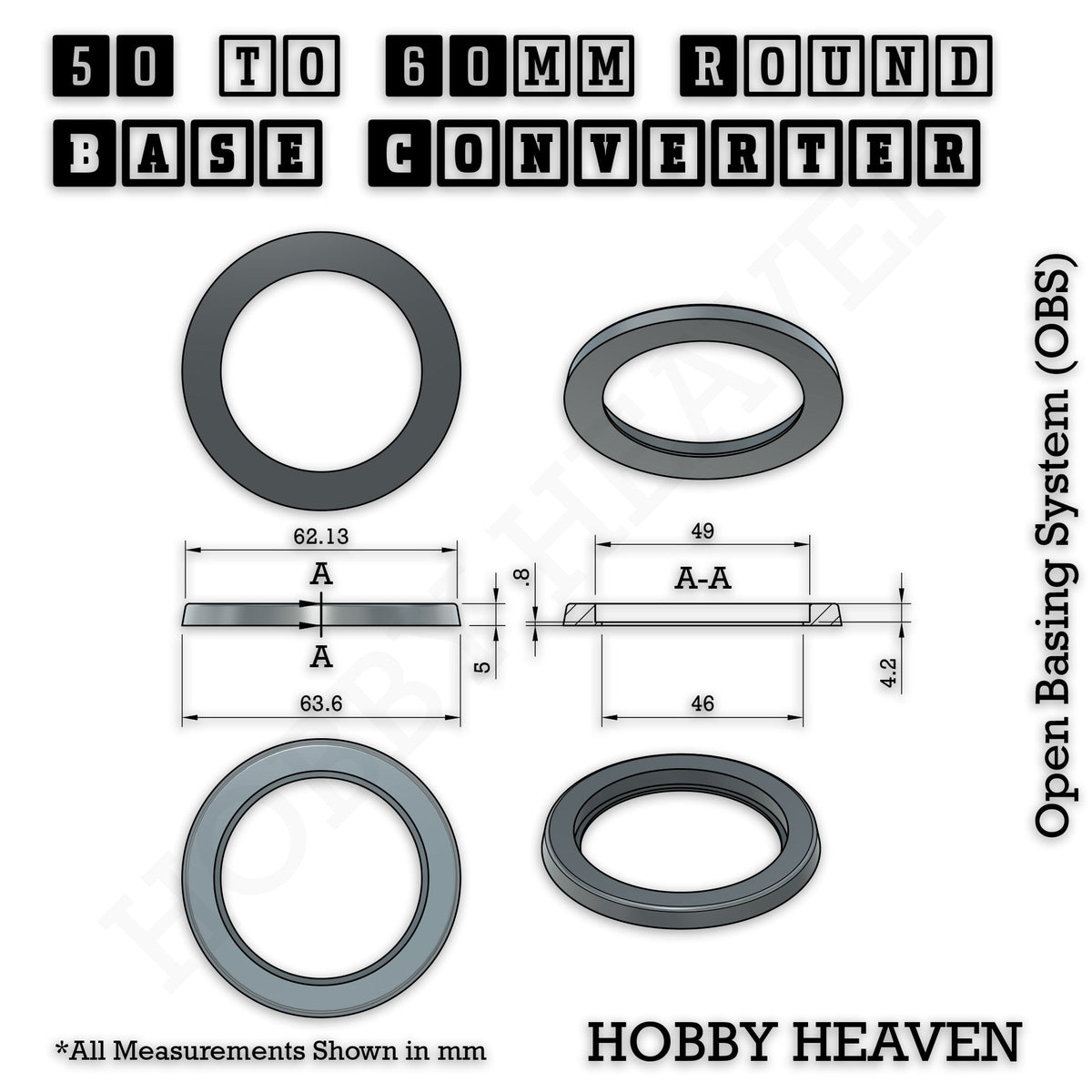 Round to Round Base Converters 3D Print Full Range
