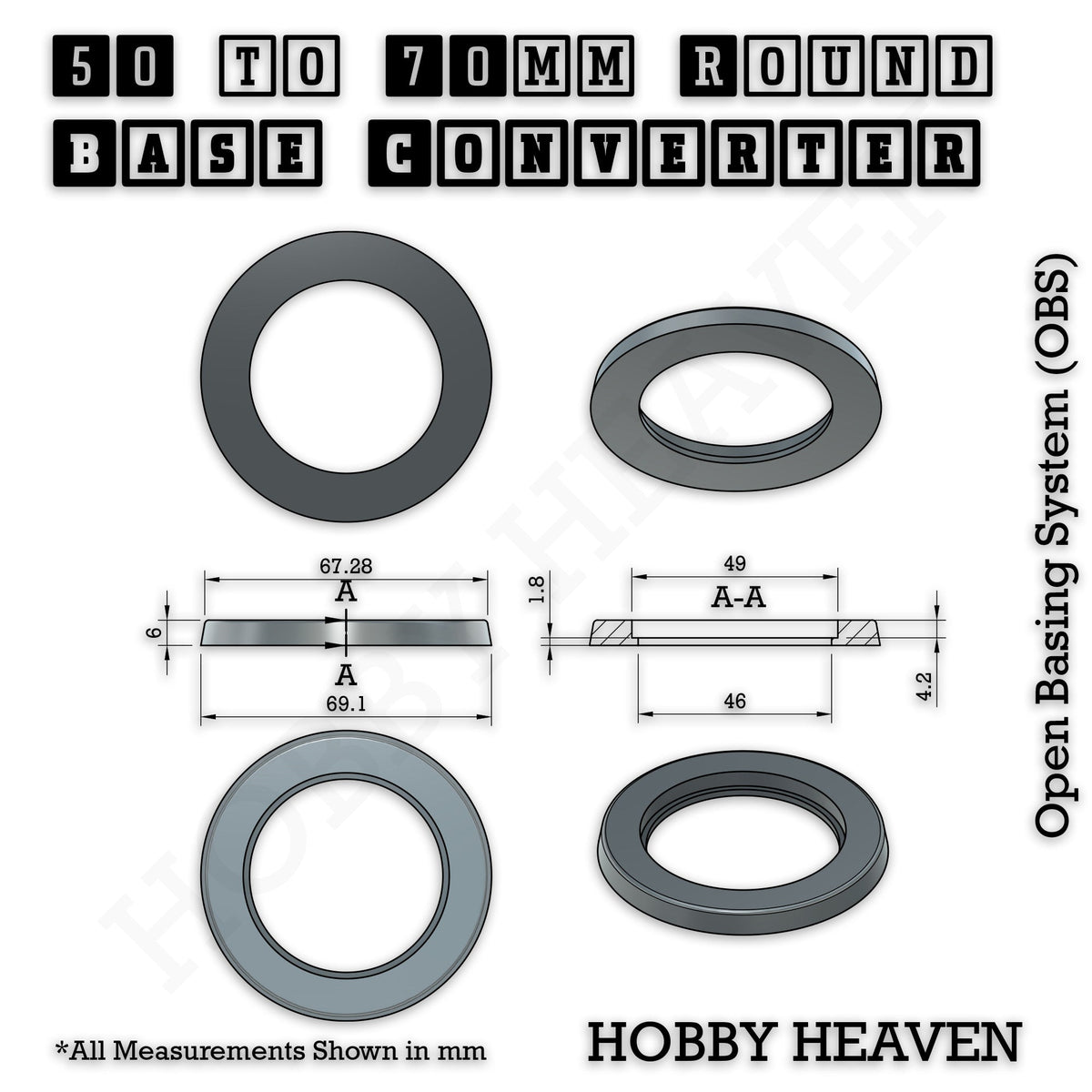 Round to Round Base Converters 3D Print Full Range