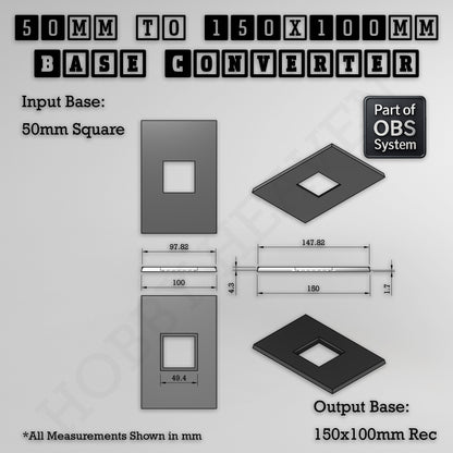 Square to Rectangle Bases Size Converters 3d Print Full Range