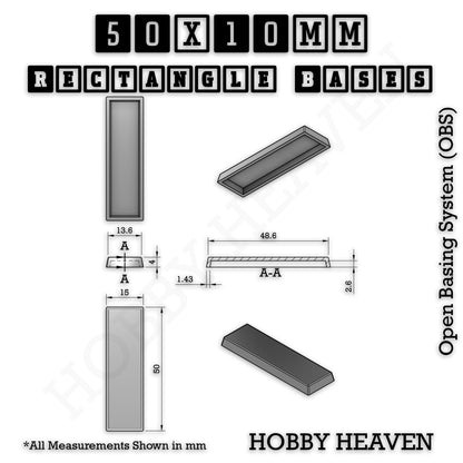 Rectangle Bases Small Sizes - 20x15mm to 75x25mm and up to 60x50mm Wide - 3D Print Tabletop Games