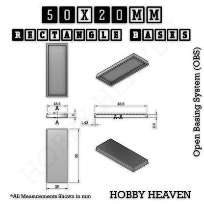 Rectangle Bases Medium Sizes - 75x30mm to 125x40mm and up to 100x90mm Wide - 3D Print Tabletop Games