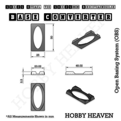 Oval to Rectangle Base Converters 3D Print Full Range