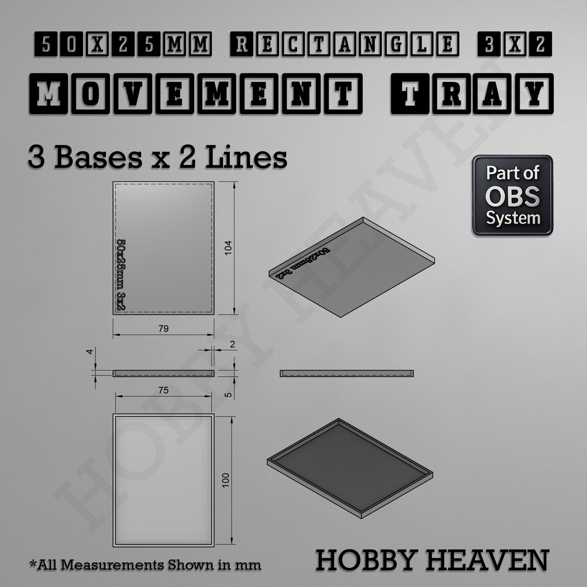 Rectangle Movement Trays | Cavalry & Monsters | 50×25-100×60mm | OBS System